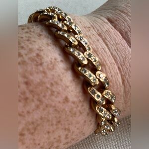 Gold-Tone Rhinestone Cuban Link Bracelet